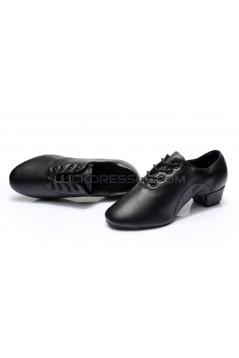 Men's Kids' Black Soft Leather Modern Ballroom Latin Dance Shoes Dance Sneakers Flat Heel D603007
