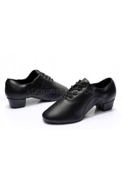 Men's Kids' Black Soft Leather Modern Ballroom Latin Dance Shoes Dance Sneakers Flat Heel D603007