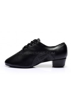 Men's Kids' Black Soft Leather Modern Ballroom Latin Dance Shoes Dance Sneakers Flat Heel D603007
