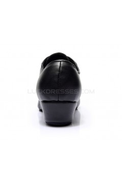Men's Kids' Black Soft Leather Modern Ballroom Latin Dance Shoes Dance Sneakers Flat Heel D603007