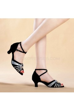 Women's Black Silver Women's Piscine Mouth Shoes Open Toe Modern Ballroom/Latin Dance Shoes D801003