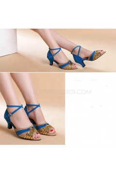 Women's Blue Gold Women's Piscine Mouth Shoes Open Toe Modern Ballroom/Latin Dance Shoes D801004