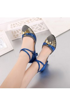 Women's Blue Leatherette Sparkling Glitter Heels Latin With Buckle Dance Shoes D801026