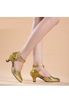 Women's Fashion Gold Sparkling Glitter Heels With Ankle Strap Latin Dance Shoes Wedding Party Shoes D801044