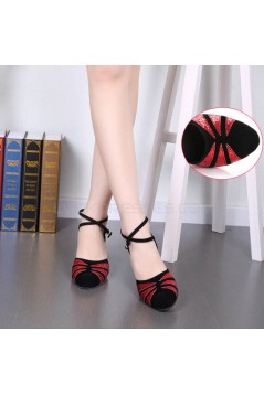 Women's Black Red Sparkling Glitter Heels With Buckle Latin Ballroom/Outdoor Dance Shoes Wedding Party Shoes D801063
