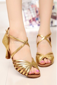 Women's Heels Gold Leatherette Sparkling Glitter Modern Ballroom Latin Salsa Dance Shoes Wedding Shoes D901020