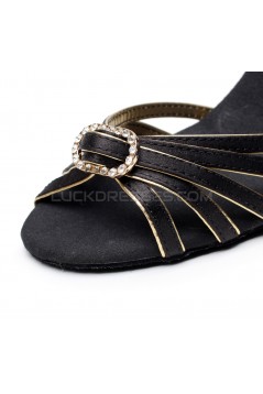 Women's Heels Black Satin Modern Ballroom Latin Salsa Dance Shoes D901023