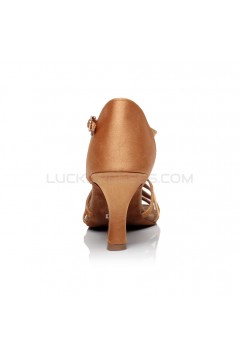 Women's Heels Brown Satin Modern Ballroom Latin Salsa Dance Shoes D901026