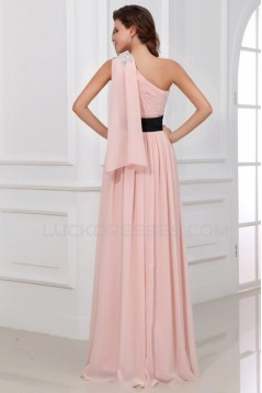 A-Line One-Shoulder Long Pink Beaded Chiffon Prom Evening Formal Party Dresses/Bridesmaid Dresses ED010001