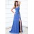 A-Line One-Shoulder Long Blue Beaded Chiffon Prom Evening Formal Party Dresses ED010003