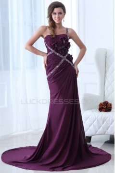 Sheath One-Shoulder Beaded Long Chiffon Prom Evening Formal Party Dresses ED010005