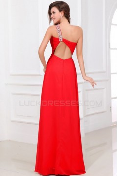 Empire One-Shoulder Long Red Beaded Chiffon Prom Evening Formal Party Dresses/Maternity Evening Dresses ED010006