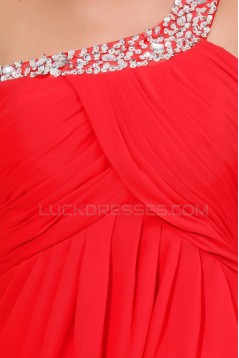 Empire One-Shoulder Long Red Beaded Chiffon Prom Evening Formal Party Dresses/Maternity Evening Dresses ED010006