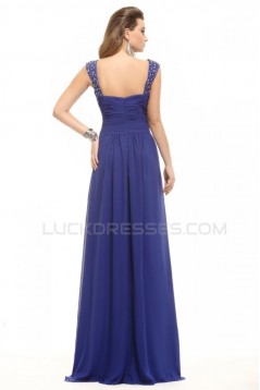 A-Line Beaded Long Blue Chiffon Prom Evening Formal Party Dresses ED010008