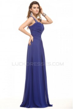 A-Line Beaded Long Blue Chiffon Prom Evening Formal Party Dresses ED010008