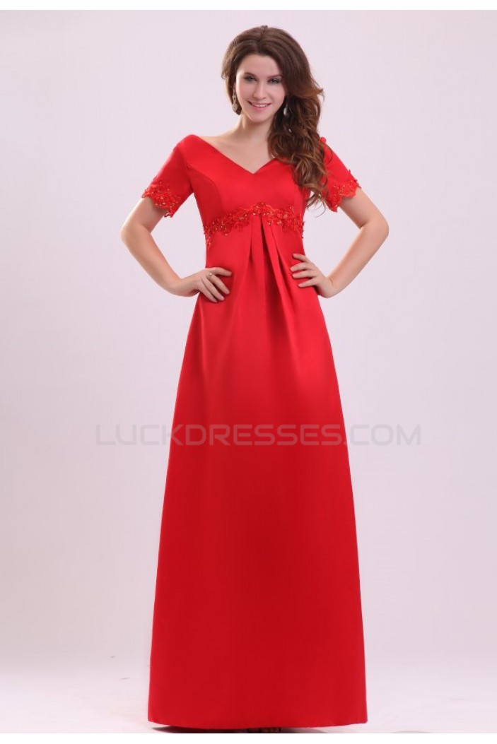 Long Red Short Sleeve Prom Evening Formal Party Dresses ED010026