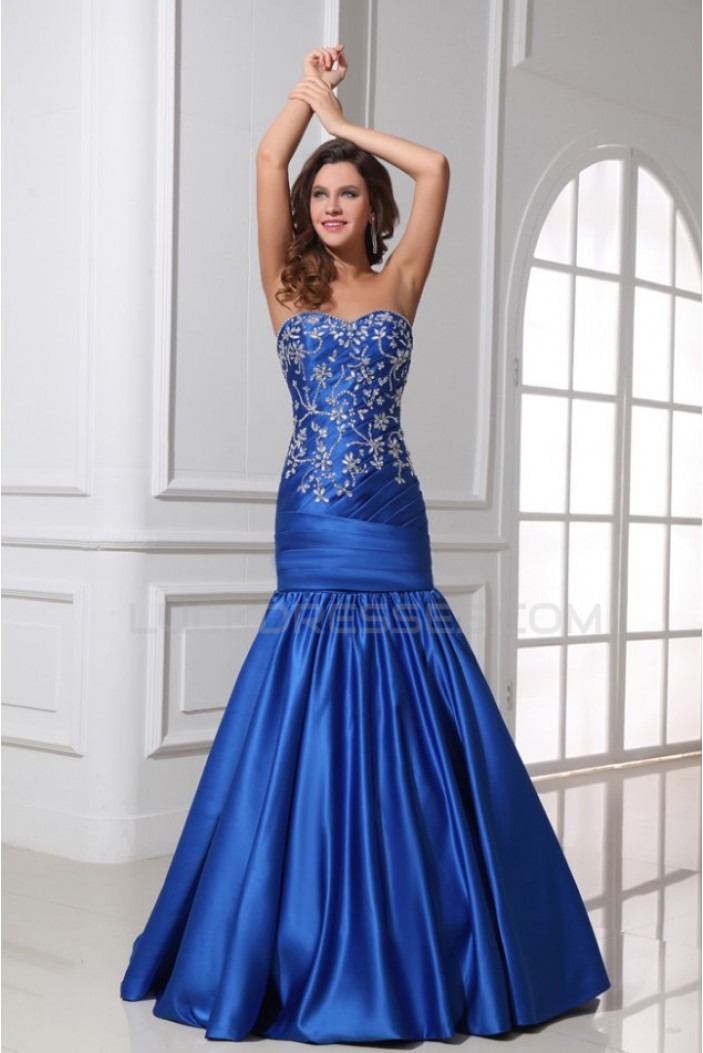 Trumpet/Mermaid Sweetheart Beaded Long Blue Prom Evening Formal Party Dresses ED010030