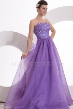 A-Line Strapless Beaded Long Purple Prom Evening Formal Party Dresses ED010035