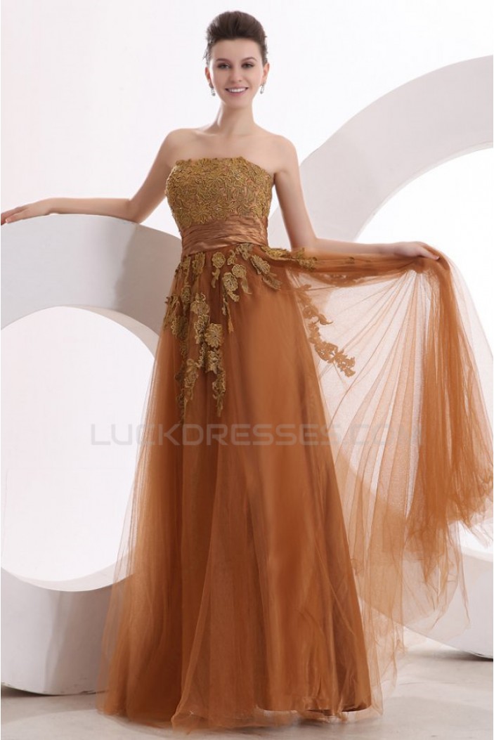 A-Line Strapless Long Tulle Prom Evening Formal Party Dresses ED010040