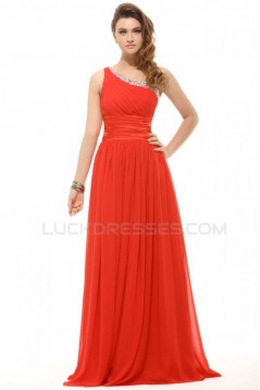 A-Line One-Shoulder Long Beaded Chiffon Prom Evening Formal Party Dresses ED010046