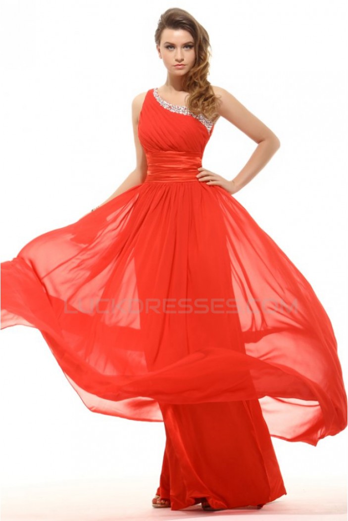 A-Line One-Shoulder Long Beaded Chiffon Prom Evening Formal Party Dresses ED010046