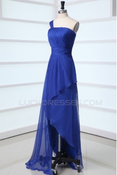 A-Line One-Shoulder Blue Chiffon Prom Evening Formal Party Dresses ED010048