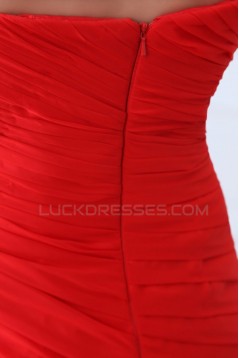 Sheath One-Shoulder Beaded Long Red Chiffon Prom Evening Formal Party Dresses ED010058