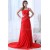 Sheath One-Shoulder Beaded Long Red Chiffon Prom Evening Formal Party Dresses ED010058