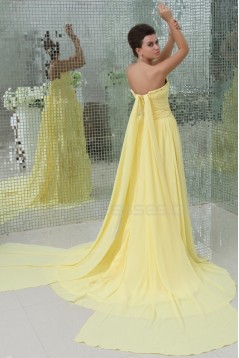 A-Line Strapless Beaded Long Yellow Chiffon Prom Evening Formal Party Dresses ED010061