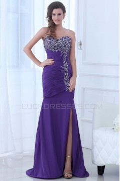 Trumpet/Mermaid Sweetheart Beaded Long Purple Chiffon Prom Evening Formal Party Dresses ED010062
