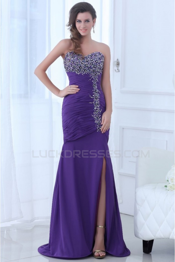 Trumpet/Mermaid Sweetheart Beaded Long Purple Chiffon Prom Evening Formal Party Dresses ED010062