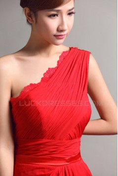 Long Red One-Shoulder Chiffon Prom Evening Formal Party Dresses ED010064