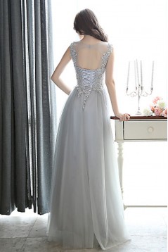 Formal Evening Black Tie Gala Dress Sheath Column Bateau Floor-length Tulle with Appliques Beading Dresses ED010068