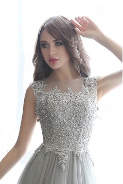 Formal Evening Black Tie Gala Dress Sheath Column Bateau Floor-length Tulle with Appliques Beading Dresses ED010068