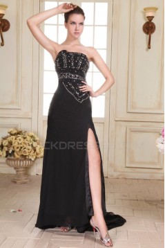 Long Black Chiffon Beaded Prom Evening Formal Party Dresses ED010078