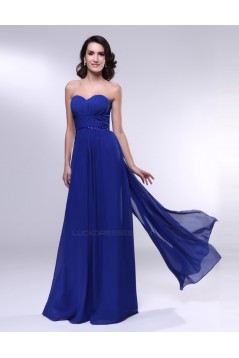 A-Line Sweetheart Beaded Long Blue Chiffon Prom Evening Formal Dresses ED011000