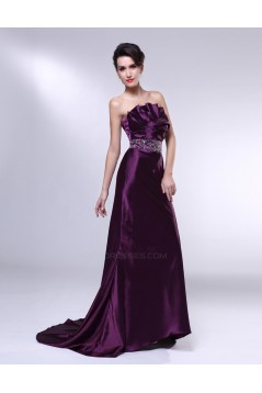 Trumpet/Mermaid Strapless Beaded Long Purple Prom Evening Formal Dresses ED011005