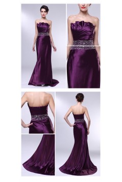 Trumpet/Mermaid Strapless Beaded Long Purple Prom Evening Formal Dresses ED011005