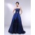 A-Line Strapless Beaded Blue Taffeta Prom Evening Formal Dresses ED011006