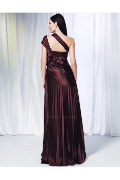 A-Line One-Shoulder Pleated Long Prom Evening Formal Dresses ED011011