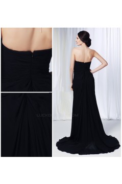 A-Line Sweetheart Beaded Long Black Chiffon Prom Evening Formal Dresses ED011014