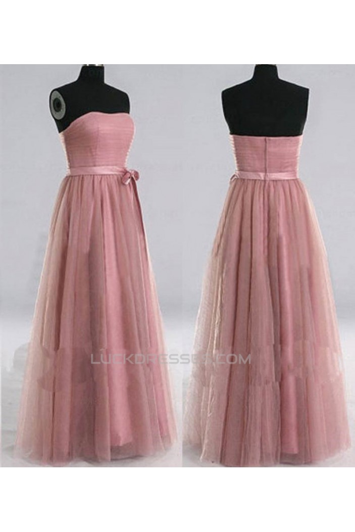 A-Line Strapless Tulle Long Prom Evening Formal Dresses ED011022