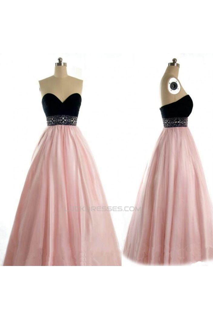 A-Line Sweetheart Black Pink Beaded Long Prom Evening Formal Dresses ED011023