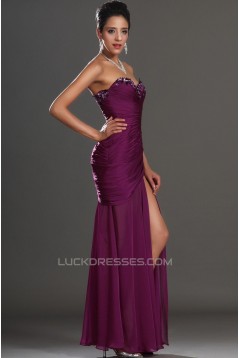 Sheath Sweetheart Beaded Long Chiffon Prom Evening Formal Dresses ED011026