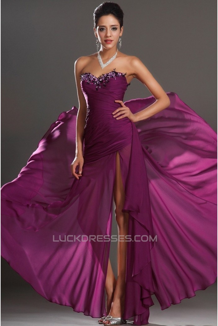 Sheath Sweetheart Beaded Long Chiffon Prom Evening Formal Dresses ED011026