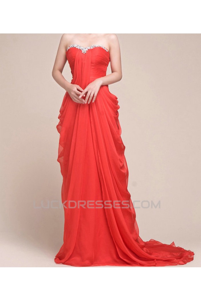 Sheath/Column Sweetheart Beaded Long Chiffon Prom Evening Formal Dresses ED011027