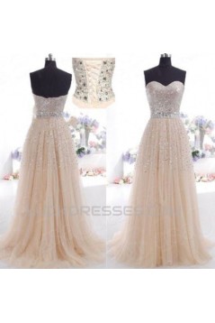 A-Line Sweetheart Beaded Tulle Long Prom Evening Formal Dresses ED011030