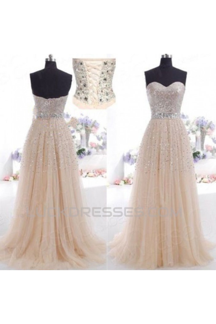 A-Line Sweetheart Beaded Tulle Long Prom Evening Formal Dresses ED011030