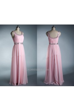 A-Line Beaded Long Pink Chiffon Prom Evening Formal Dresses ED011033