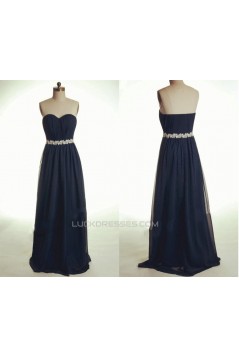 A-Line Sweetheart Long Navy Blue Chiffon Prom Evening Formal Dresses ED011037